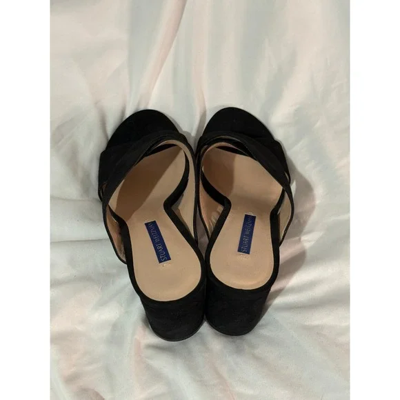 Stuart Weitzman Galene Black Suede Block Heel Mules Open Toe Sandals Spain 8.5 - Picture 3 of 10